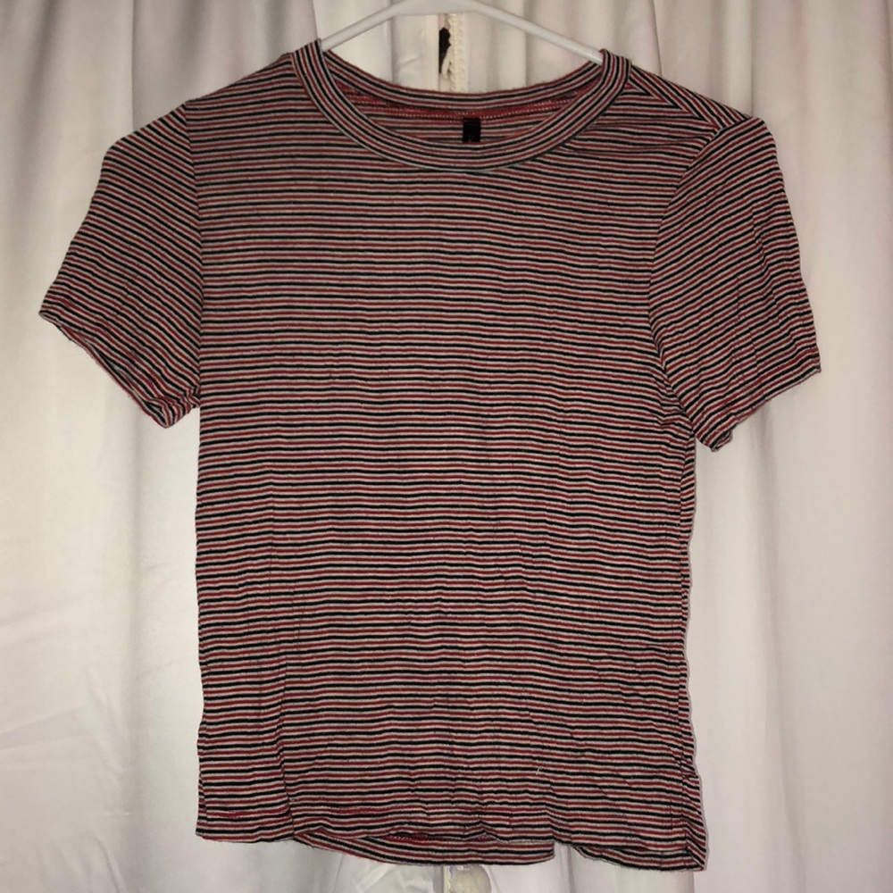 red and black striped t-shirt